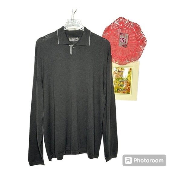 MWT Marconi Le Collezioni Merino Wool Sweater Black & Grey Size Large - Picture 1 of 10